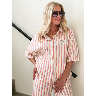 Ensemble ligné Avéline - Ecru/Rose