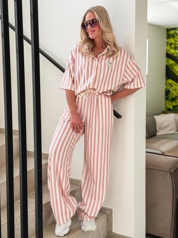 Ensemble ligné Avéline - Ecru/Rose