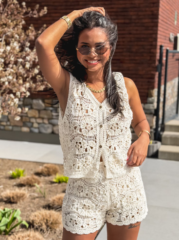 Ensemble en crochet Audrina - Beige