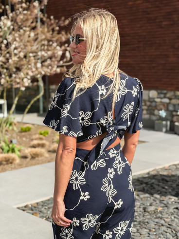 Combinaison pantalon à fleurs Mélissandre - Bleu marine