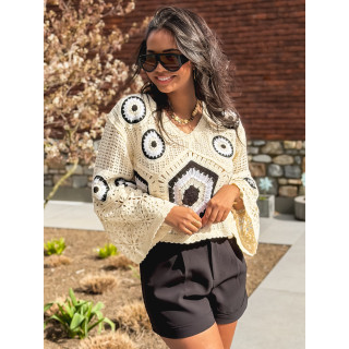 Blouse en crochet Isabella - Beige/Noir