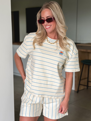 Ensemble ligné Alméa - Ecru/Bleu