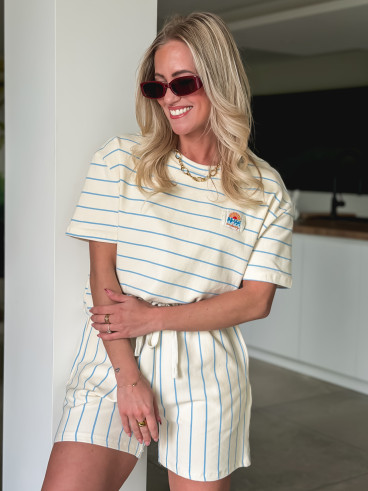 Ensemble ligné Alméa - Ecru/Bleu