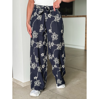 Pantalon à fleurs Mélissandre - Bleu marine