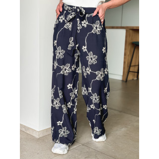 Pantalon à fleurs Mélissandre - Bleu marine