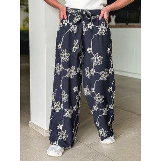 Pantalon à fleurs Mélissandre - Bleu marine