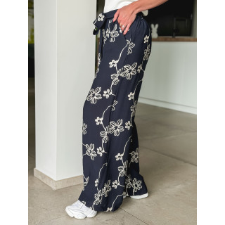 Pantalon à fleurs Mélissandre - Bleu marine