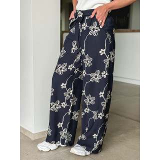 Pantalon à fleurs Mélissandre - Bleu marine