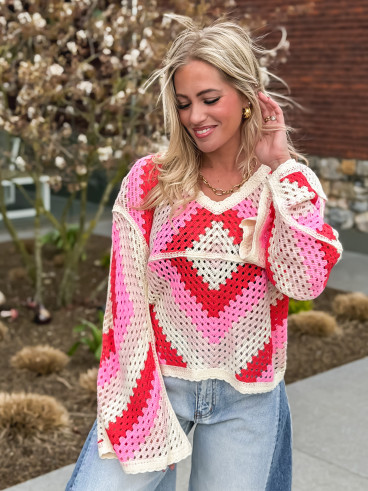 Blouse en crochet Freya - Rose