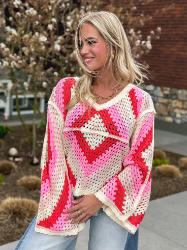 Blouse en crochet Freya - Rose