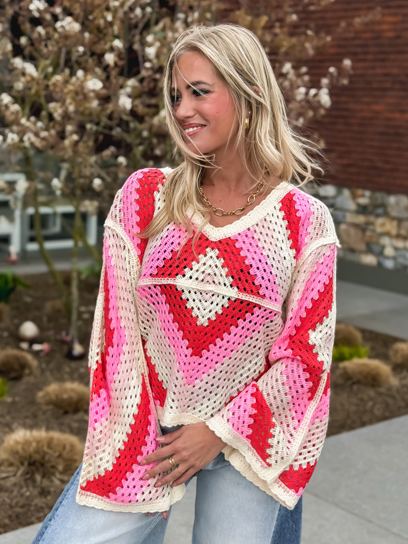 Blouse en crochet Freya - Rose