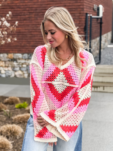 Blouse en crochet Freya - Rose