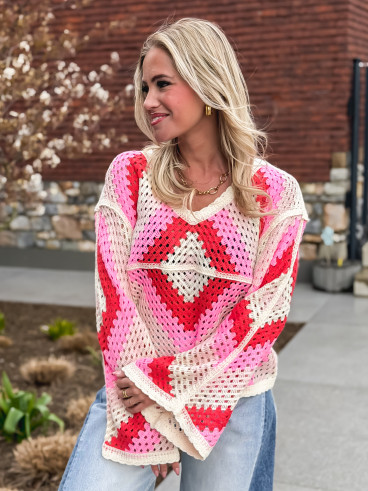 Blouse en crochet Freya - Rose