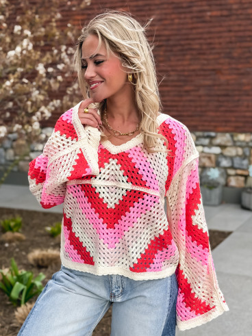 Blouse en crochet Freya - Rose