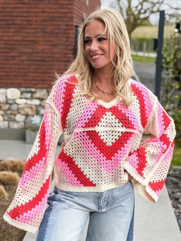 Blouse en crochet Freya - Rose