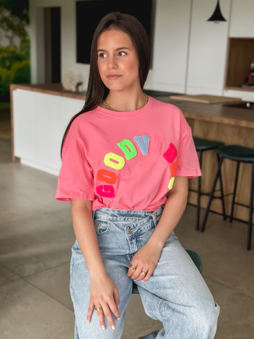 T-shirt "Good vibes" - Fuchsia