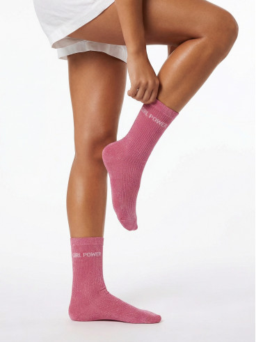 Chaussettes "GIRL POWER" - Rose bonbon