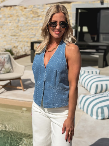 Blouse à pois Livana - Bleu