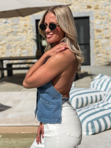 Blouse à pois Livana - Bleu