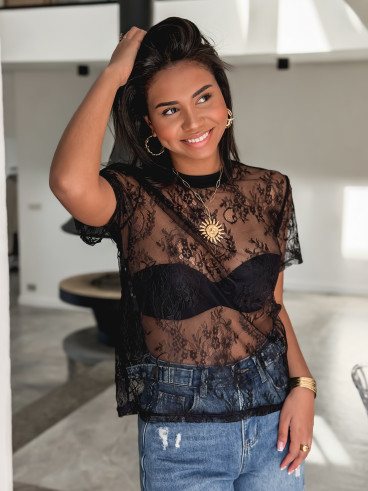 Blouse en dentelle Ciara - Noir