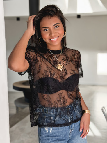 Blouse en dentelle Ciara - Noir