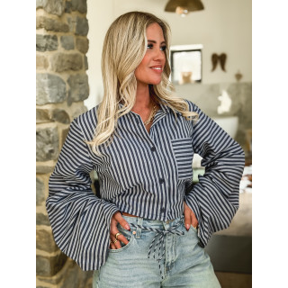 Crop chemise lignée Alina - Bleu