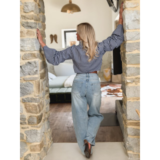 Crop chemise lignée Alina - Bleu