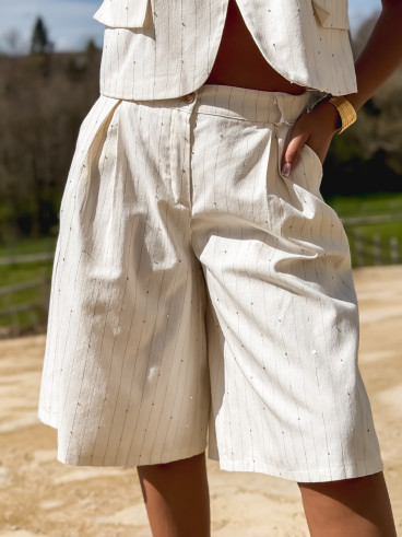 Bermuda ligné Ysara - Ecru