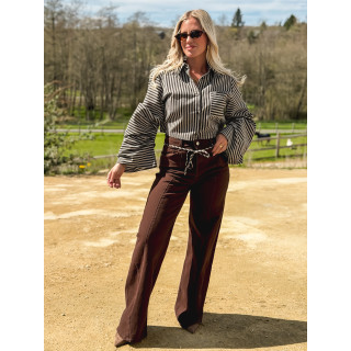 Crop chemise lignée Alina - Chocolat