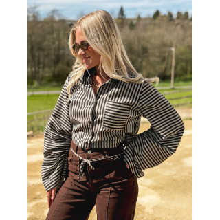 Crop chemise lignée Alina - Chocolat
