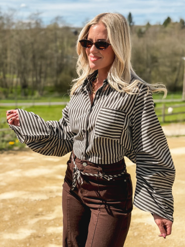 Crop chemise lignée Alina - Chocolat