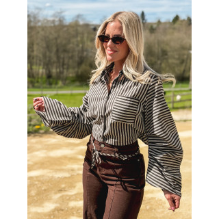 Crop chemise lignée Alina - Chocolat