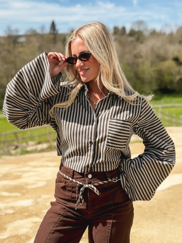 Crop chemise lignée Alina - Chocolat
