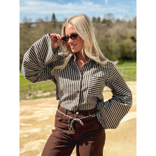 Crop chemise lignée Alina - Chocolat