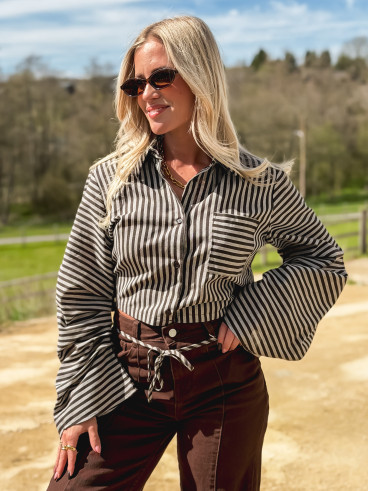 Crop chemise lignée Alina - Chocolat