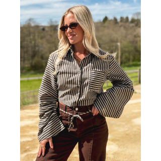Crop chemise lignée Alina - Chocolat