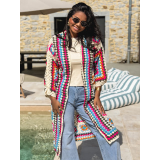 Gilet long en crochet Vélana - Multicolore