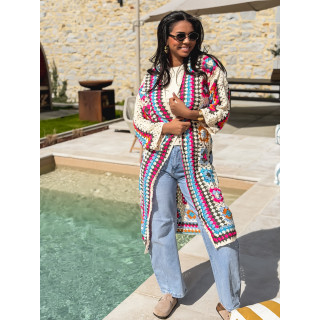 Gilet long en crochet Vélana - Multicolore