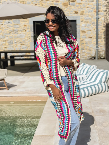 Gilet long en crochet Vélana - Multicolore