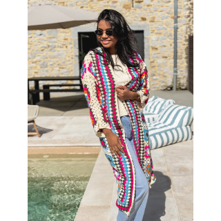 Gilet long en crochet Vélana - Multicolore