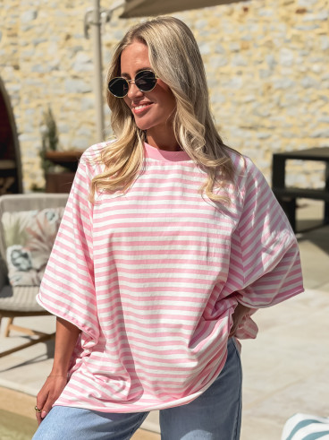 T-shirt ligné Naïma - Rose/Blanc