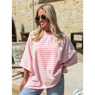 T-shirt ligné Naïma - Rose/Blanc