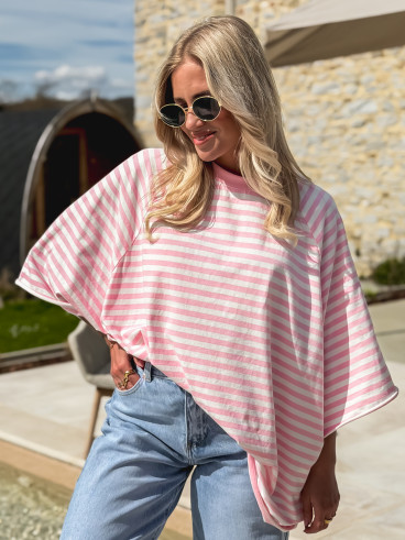 T-shirt ligné Naïma - Rose/Blanc