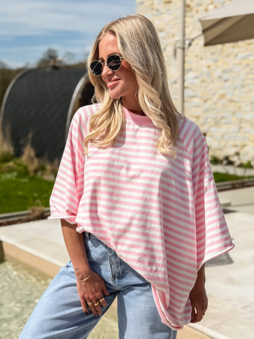 T-shirt ligné Naïma - Rose/Blanc