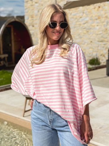 T-shirt ligné Naïma - Rose/Blanc