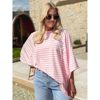 T-shirt ligné Naïma - Rose/Blanc