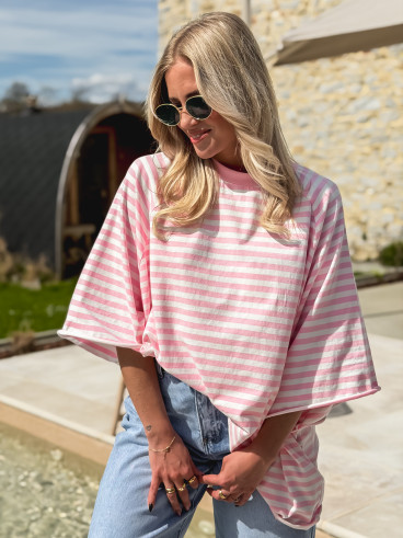 T-shirt ligné Naïma - Rose/Blanc