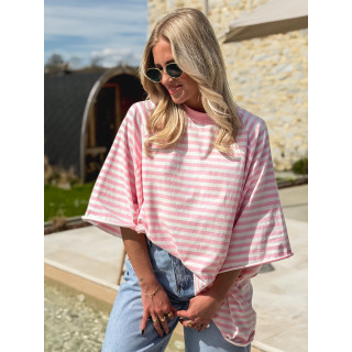 T-shirt ligné Naïma - Rose/Blanc