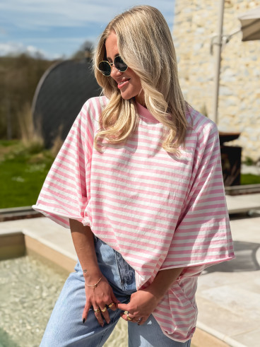 T-shirt ligné Naïma - Rose/Blanc