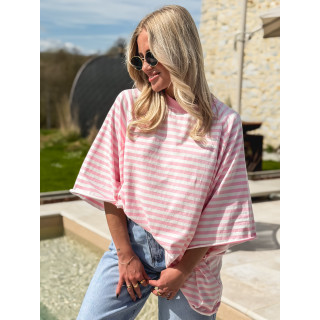 T-shirt ligné Naïma - Rose/Blanc